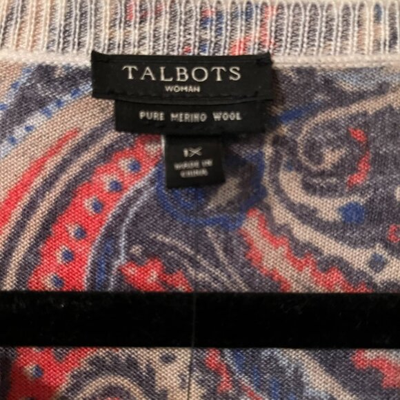 Talbots NWT Pure Merino Wool Cardi Paisley 1X Long-Sleeve - Picture 2 of 6